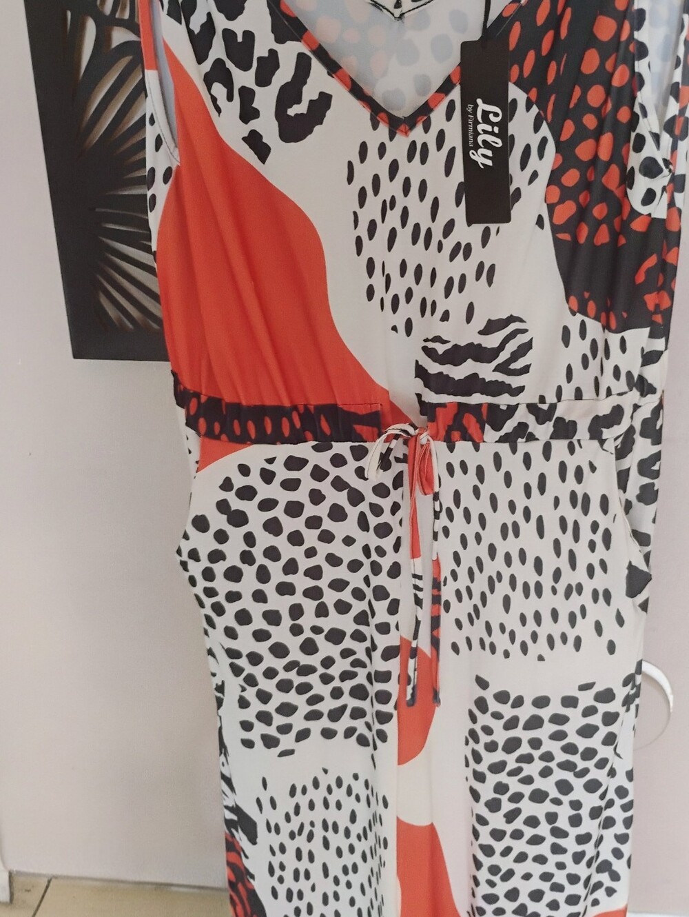 Lily By Firmiana Size XL  Orange & Black Print V-Neck Women's Jumpsuit